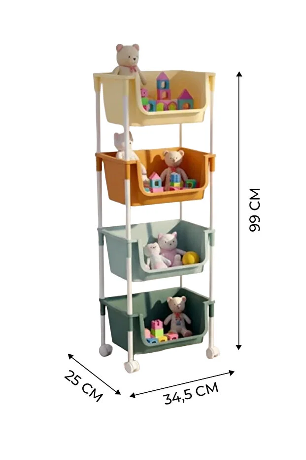 4 Katlı Tekerlekli Organizer Raf Oyuncak Dolabı,Mutfak Rafı , Banyo Rafı , Kiler Düzenleyici Sepet